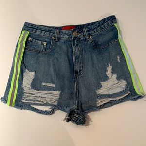 Signature 8 high rise denim shorts with neon